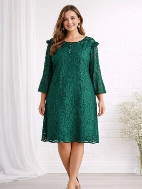 Ann Taylor Green Lace Bell Sleeve Shift Dress Size 18
